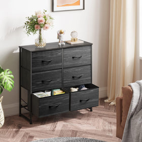 WLIVE six-drawer dresser with arch handles and fabric drawers for easy access.