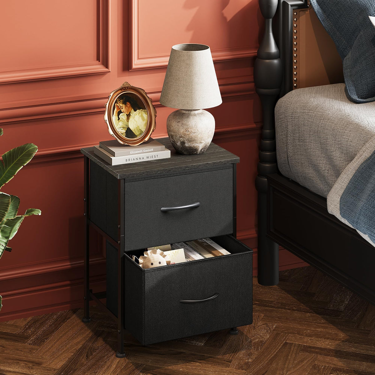 WLIVE black nightstand fabric drawers keeping bedside essentials organized