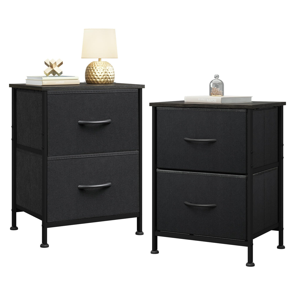 WLIVE black nightstand set with wood top showing spill-resistant surface