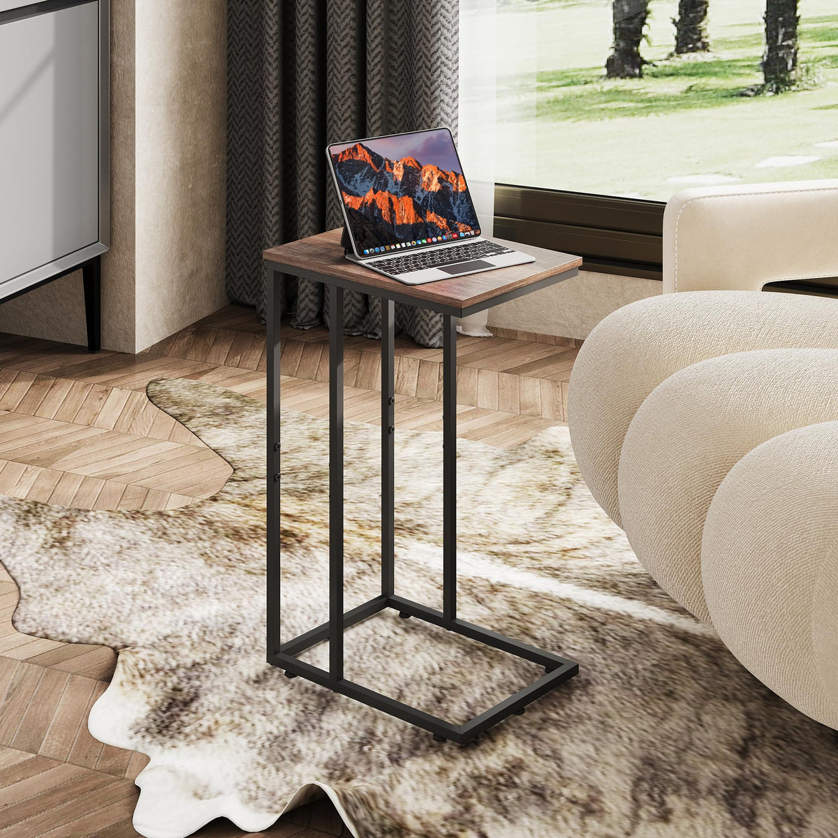WLIVE C Shaped End Table easy assembly with numbered parts and quick setup.