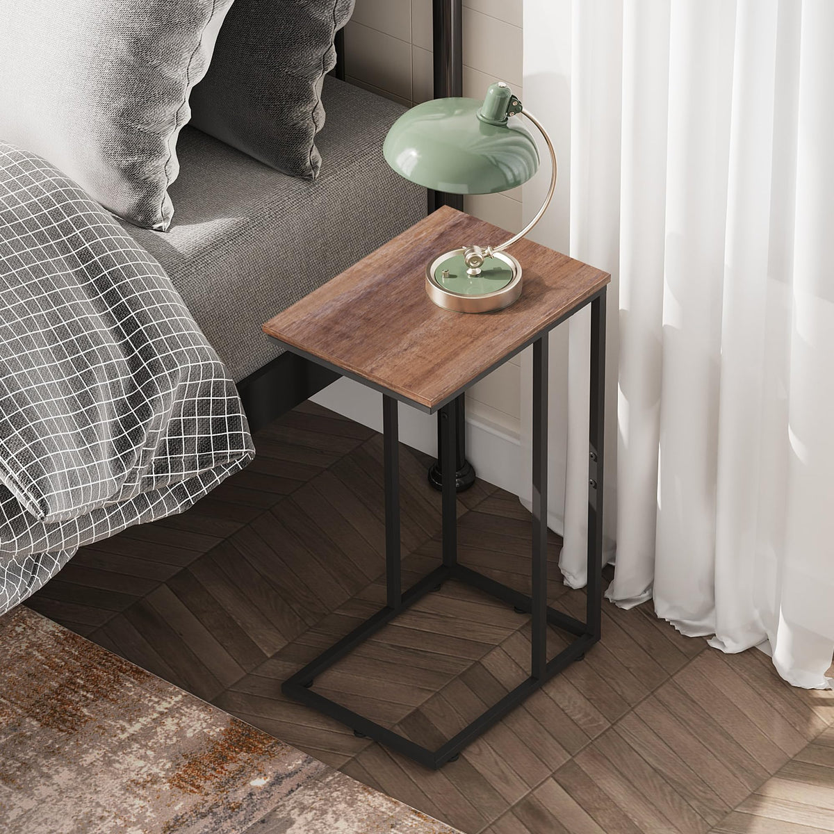 WLIVE C Shaped End Table in living room setup illustrates versatile placement.