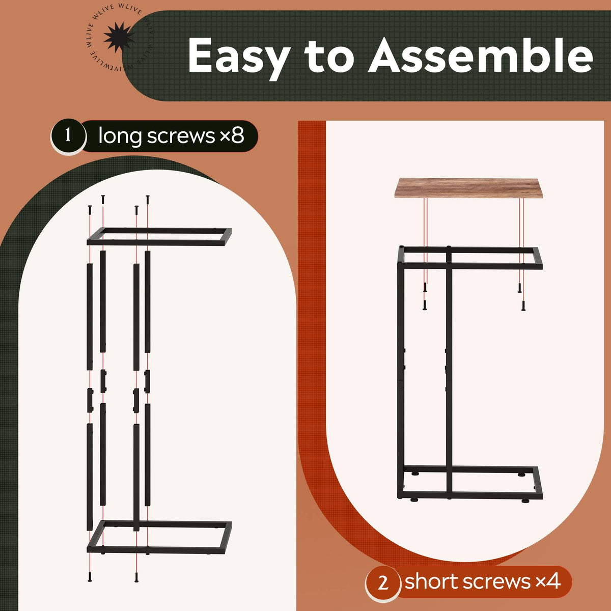 WLIVE C Shaped End Table sturdy design supports everyday use up to 50 lbs.