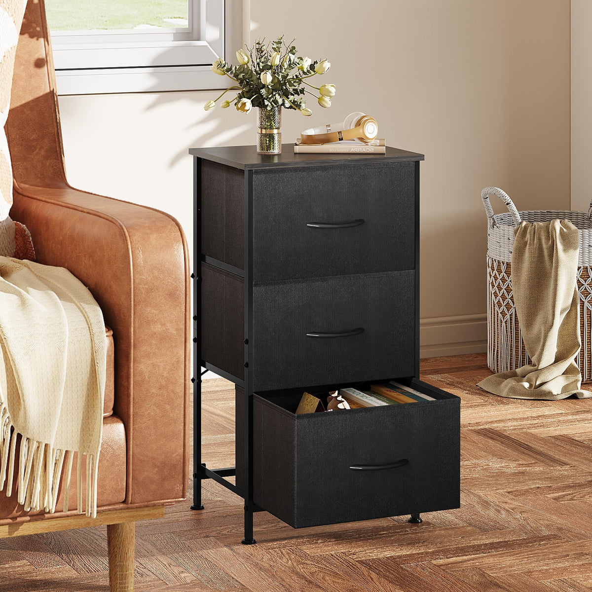 WLIVE charcoal black finish on dresser adds modern touch