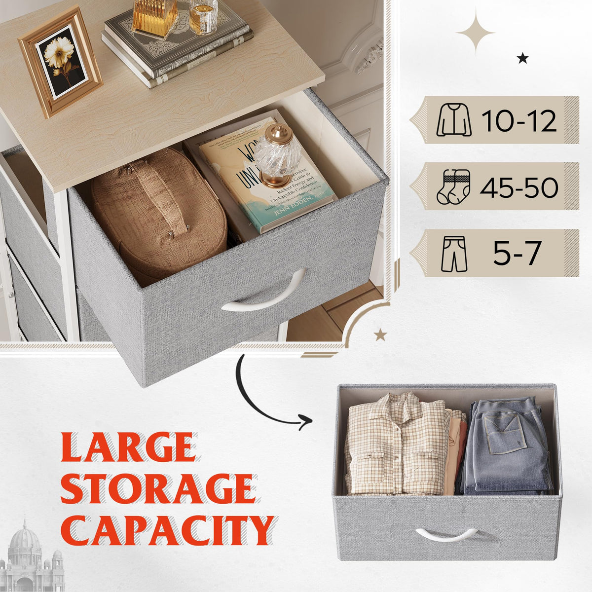 WLIVE fabric bin drawers provide breathable organization with fade and stain resistance.
