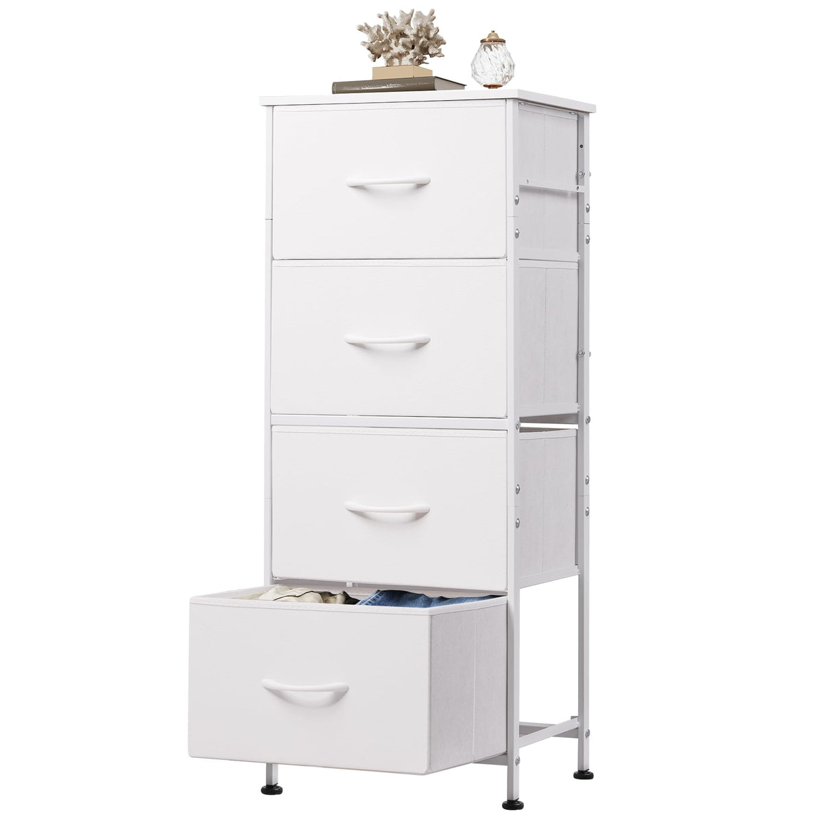 WLIVE dresser front view with four drawers for organized clothing storage.