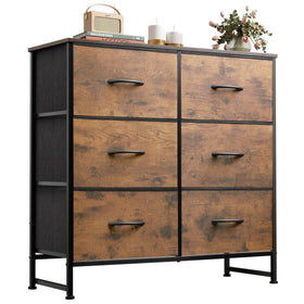 WLIVE dresser with six fabric drawers and wood top for organized storage.