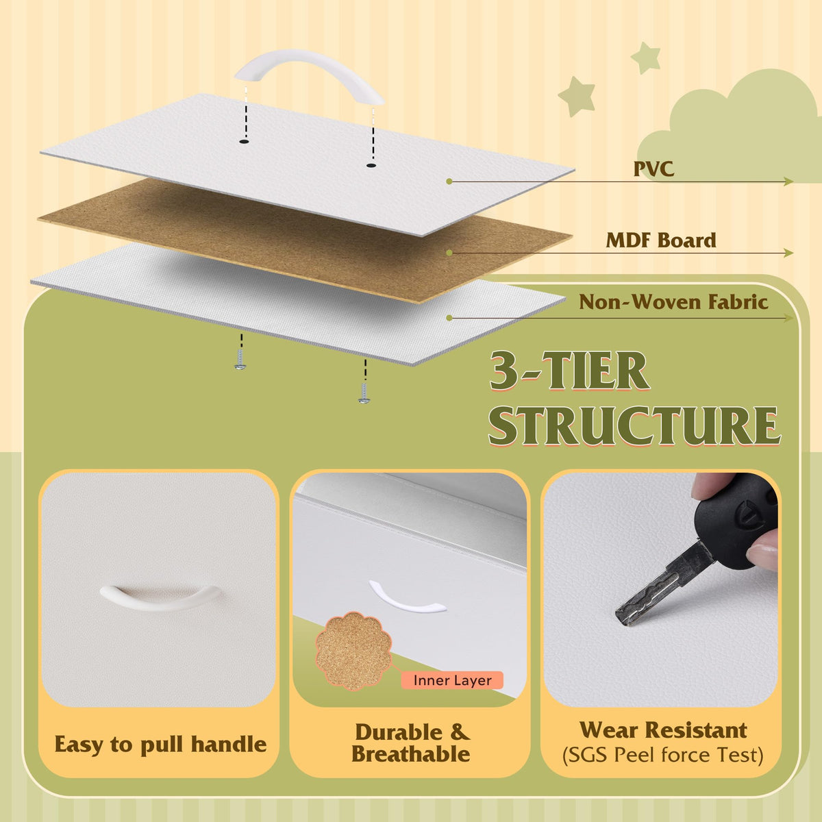 WLIVE Dresser adjustable feet detail for floor compatibility and stability