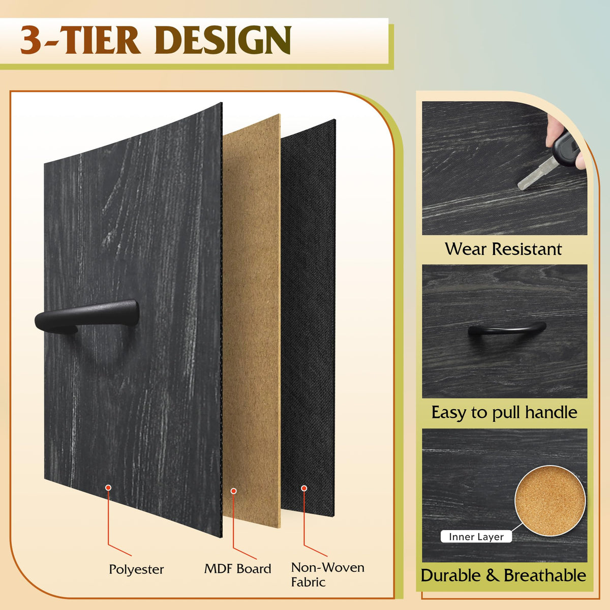 WLIVE dresser with adjustable feet protects floors and prevents wobble.