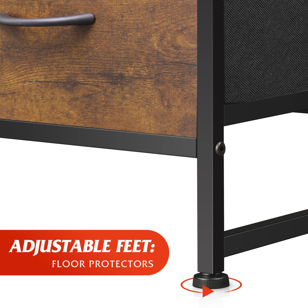 WLIVE dresser adjustable feet protect floors and ensure stability.