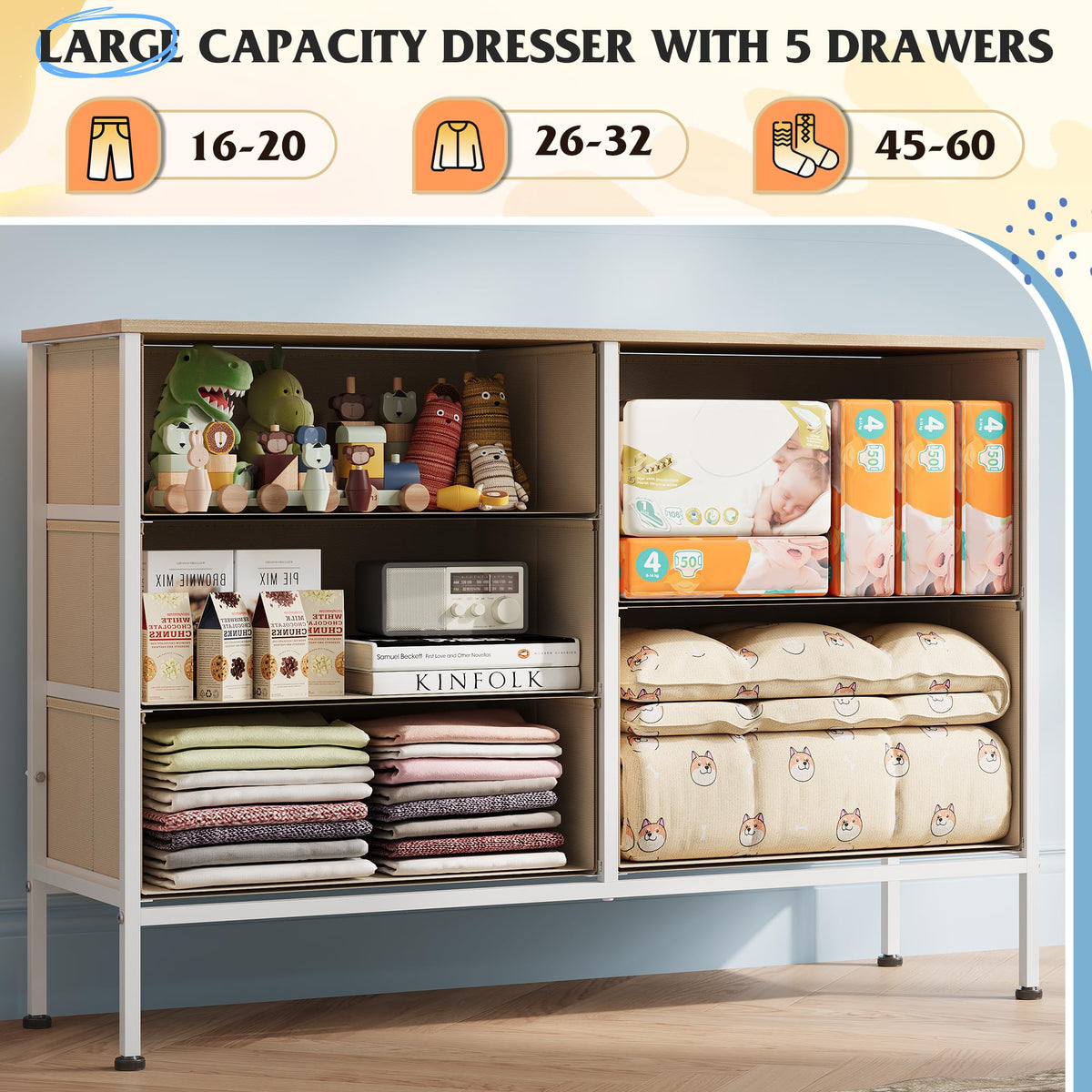 WLIVE dresser cream white drawer-open for easy access and organization