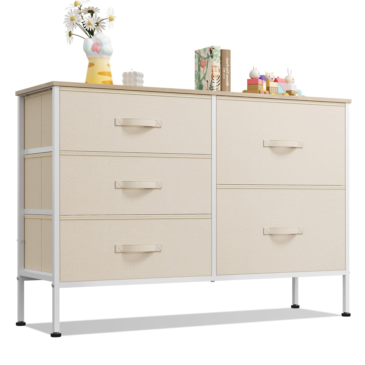 WLIVE dresser cream white front view showing sturdy frame for tidy spaces