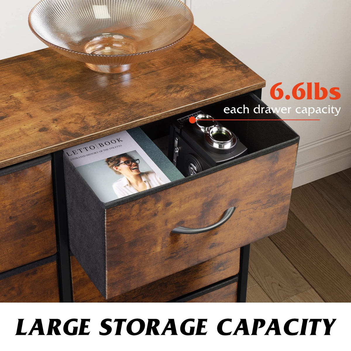 WLIVE dresser fabric drawers close-up emphasizes breathable, durable storage.