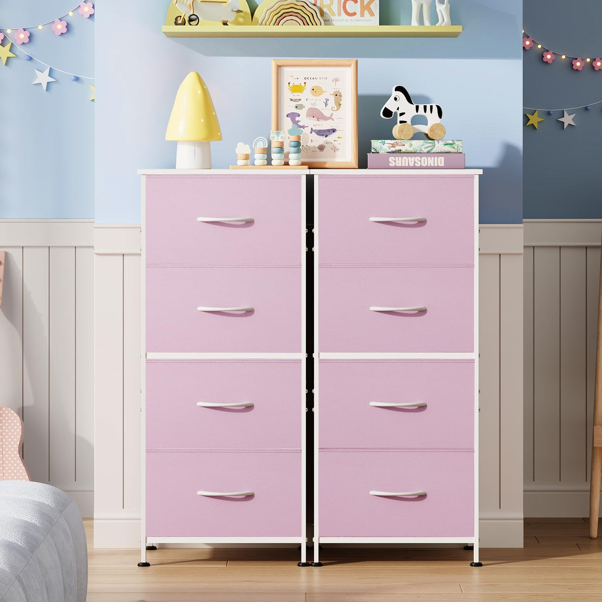 WLIVE dresser front view emphasizing four drawers and clean design.