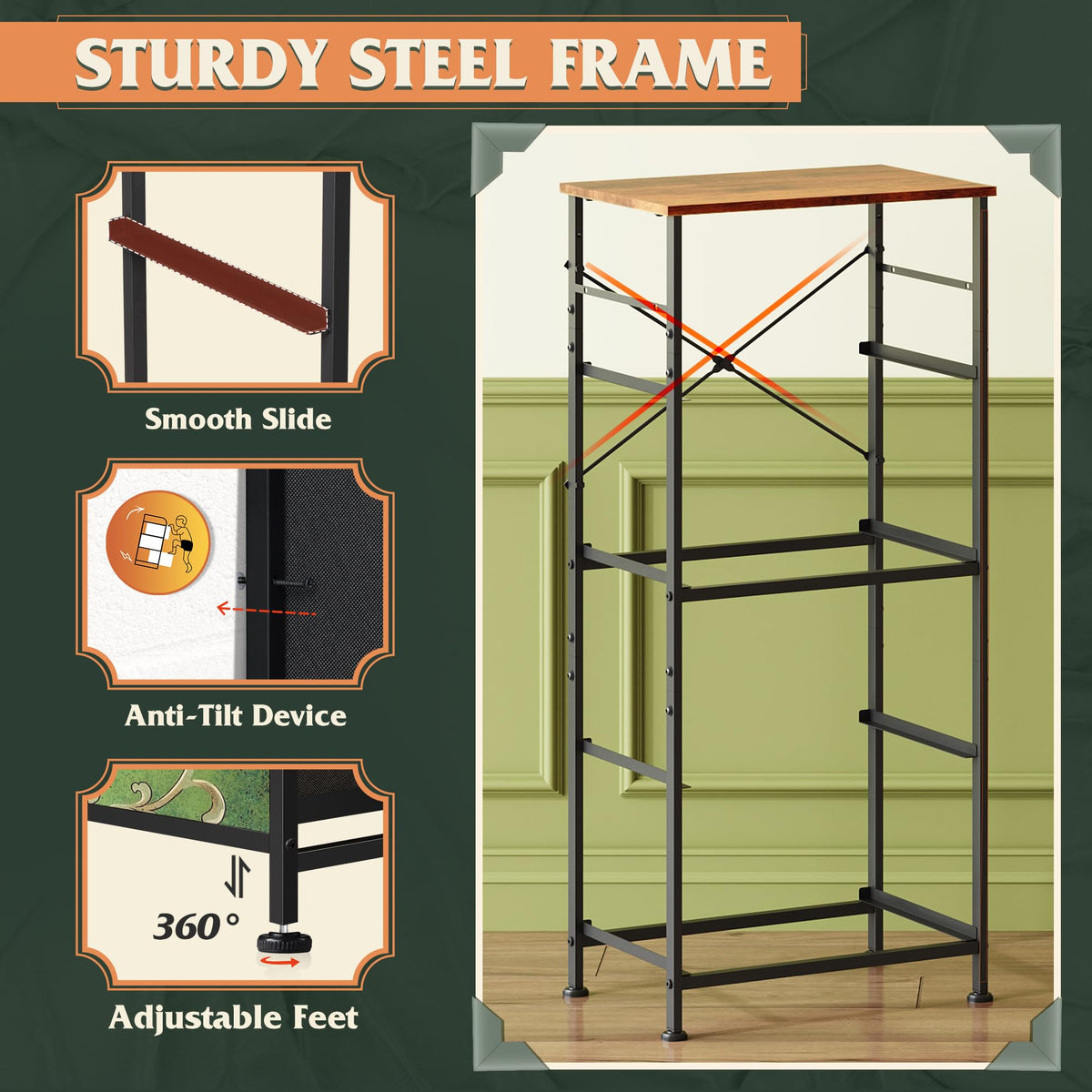 WLIVE dresser in a bedroom setup, showcasing compact, tall storage solution.
