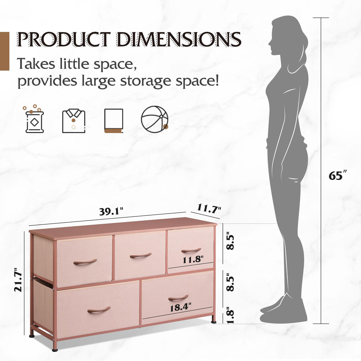 WLIVE pink rose gold dresser adds elegant storage to any room.