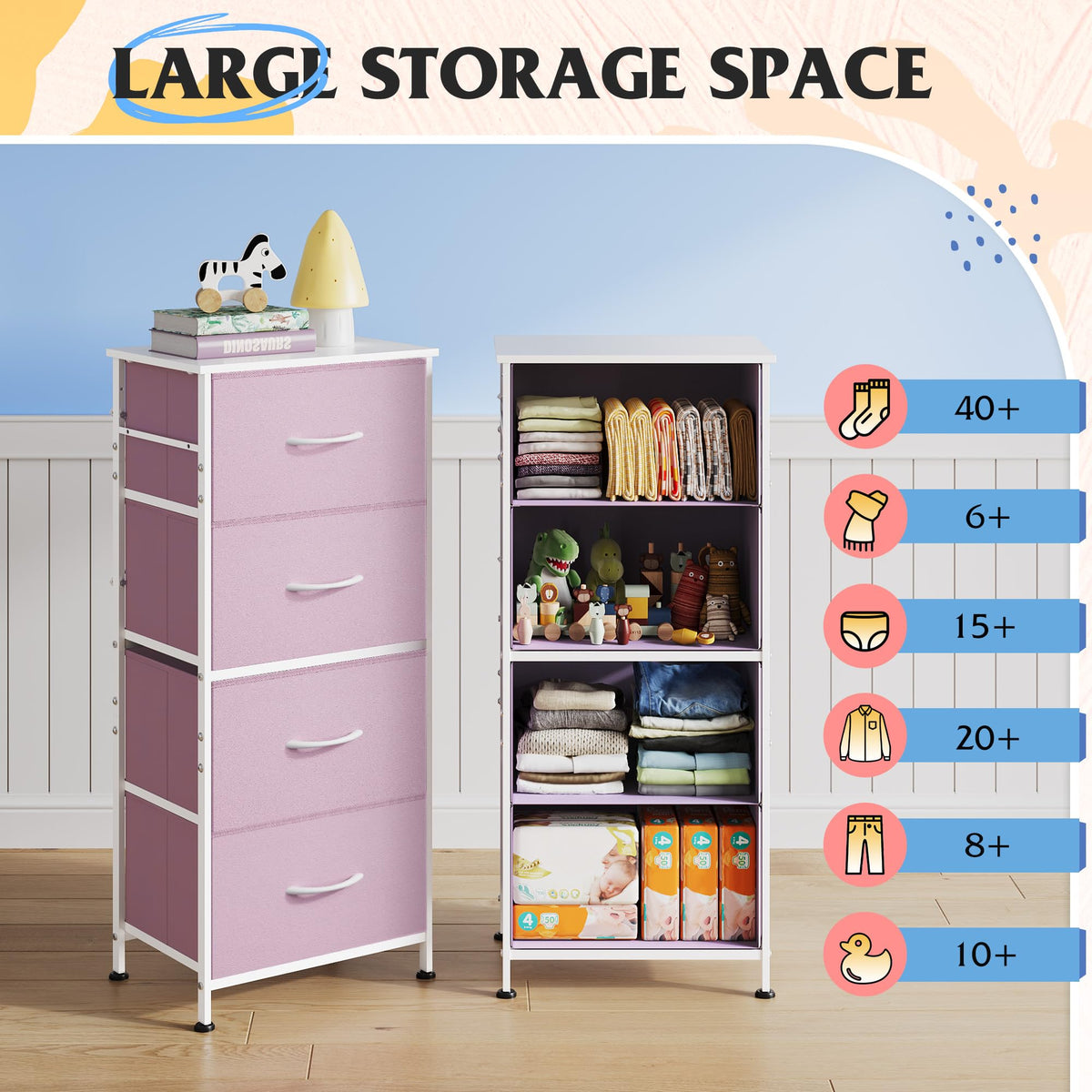 WLIVE dresser steel frame highlighting durability and stability in a bedroom.