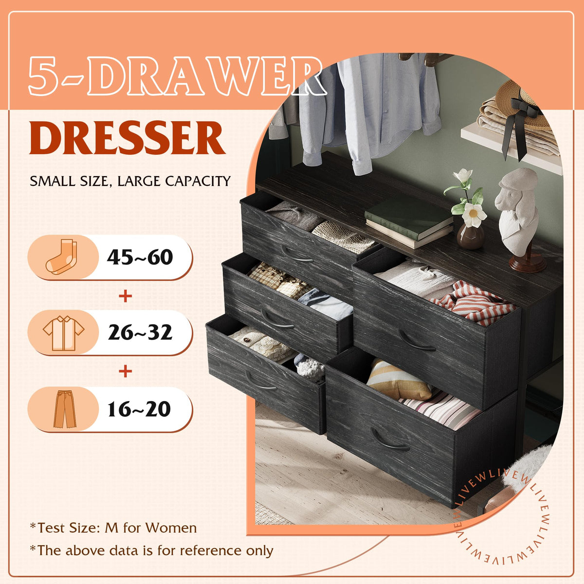 WLIVE dresser's sturdy steel frame provides lasting stability for daily use.