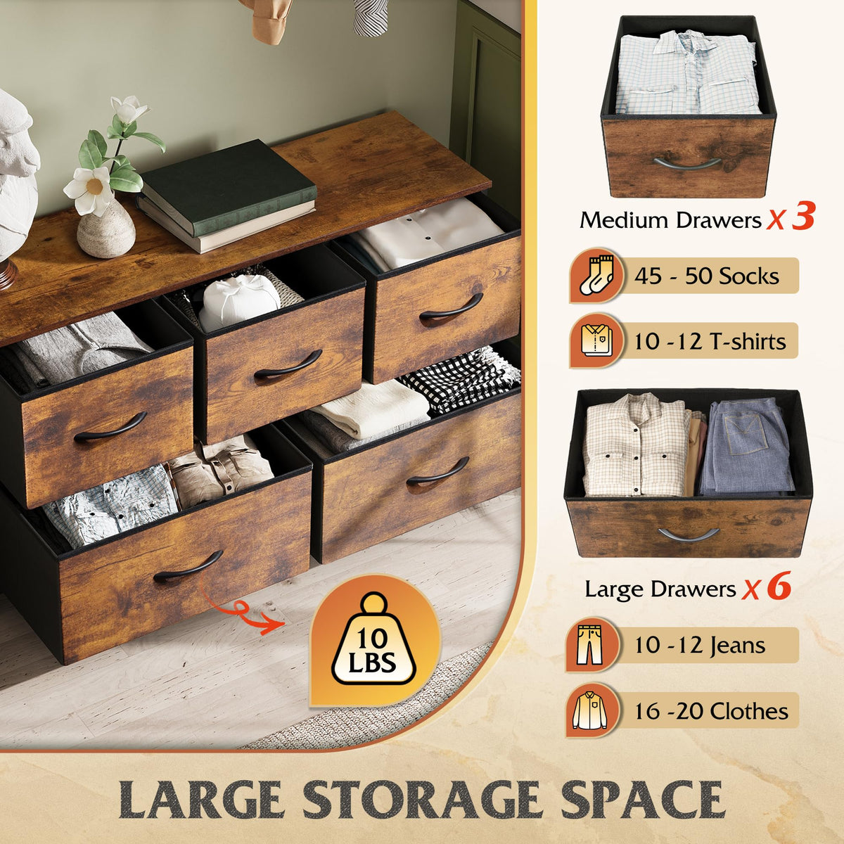 WLIVE dresser top display area for lamp or photos