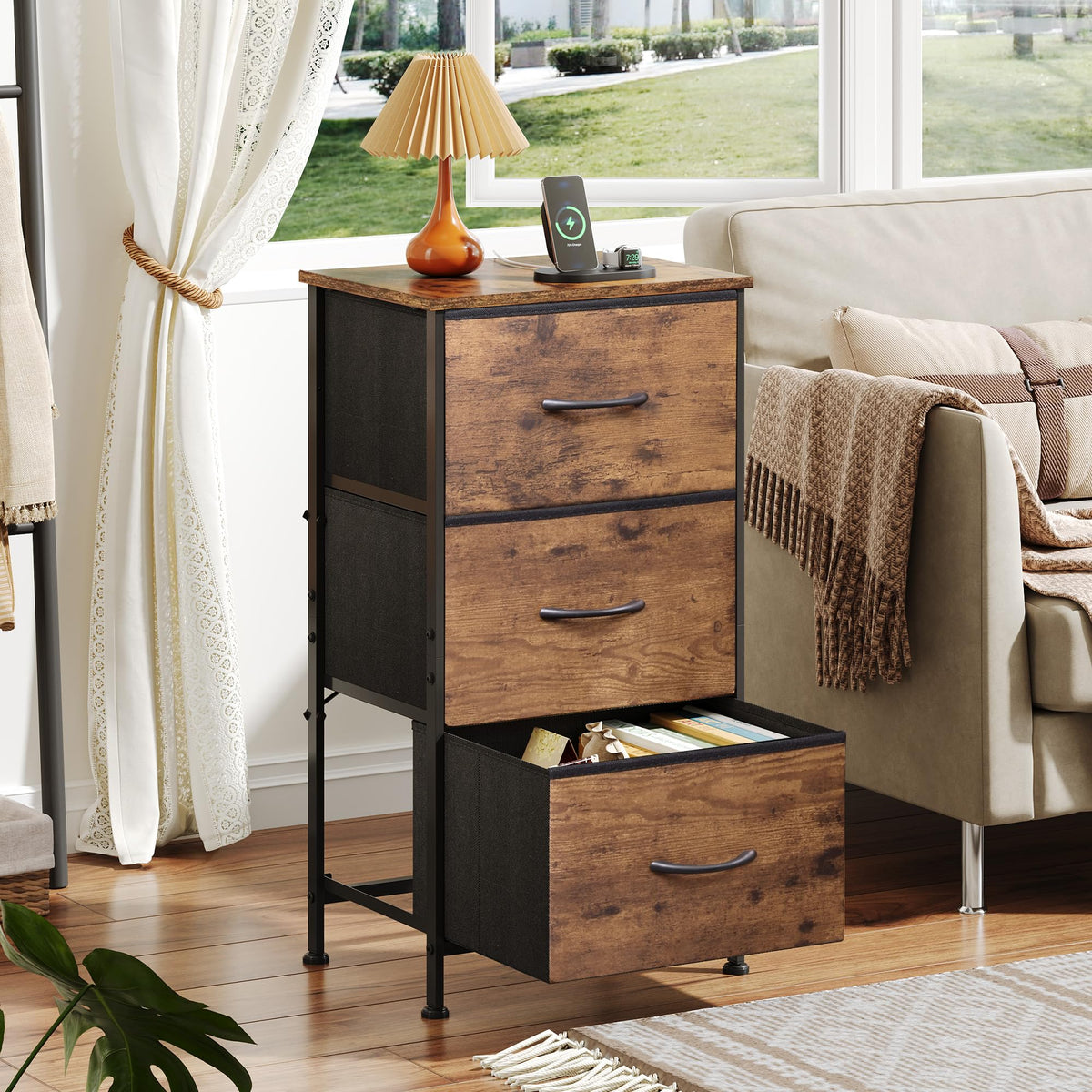 Close-up of WLIVE dresser wood top showing durable surface