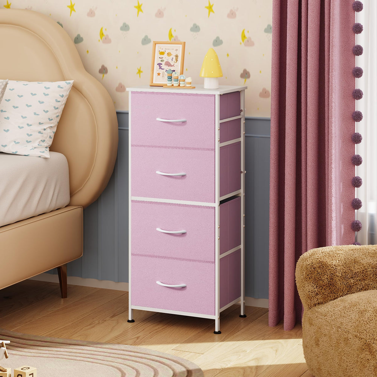 WLIVE dresser wood top display for lamps, clocks, or decor.