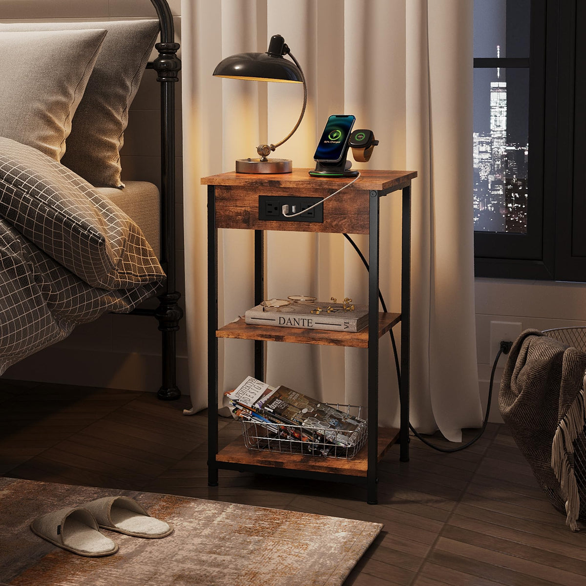 WLIVE end table adjustable shelf two levels in use