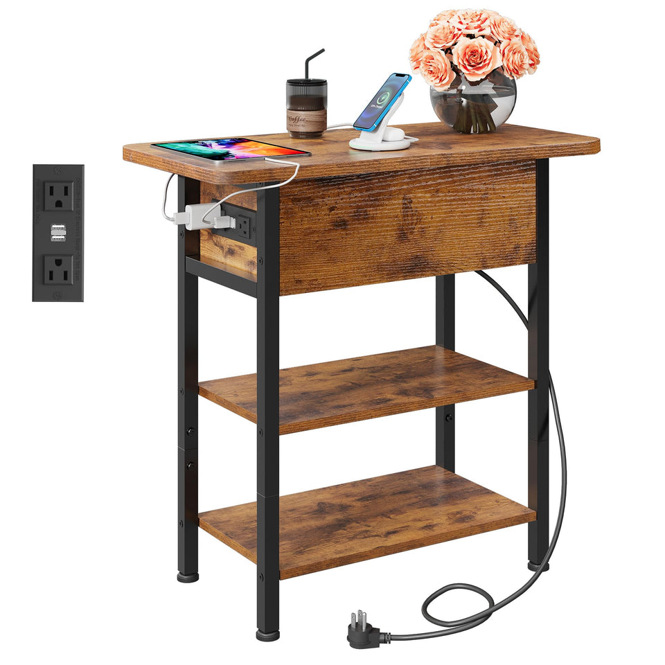 WLIVE end table with charging station front view showing built-in USB ports for convenient charging