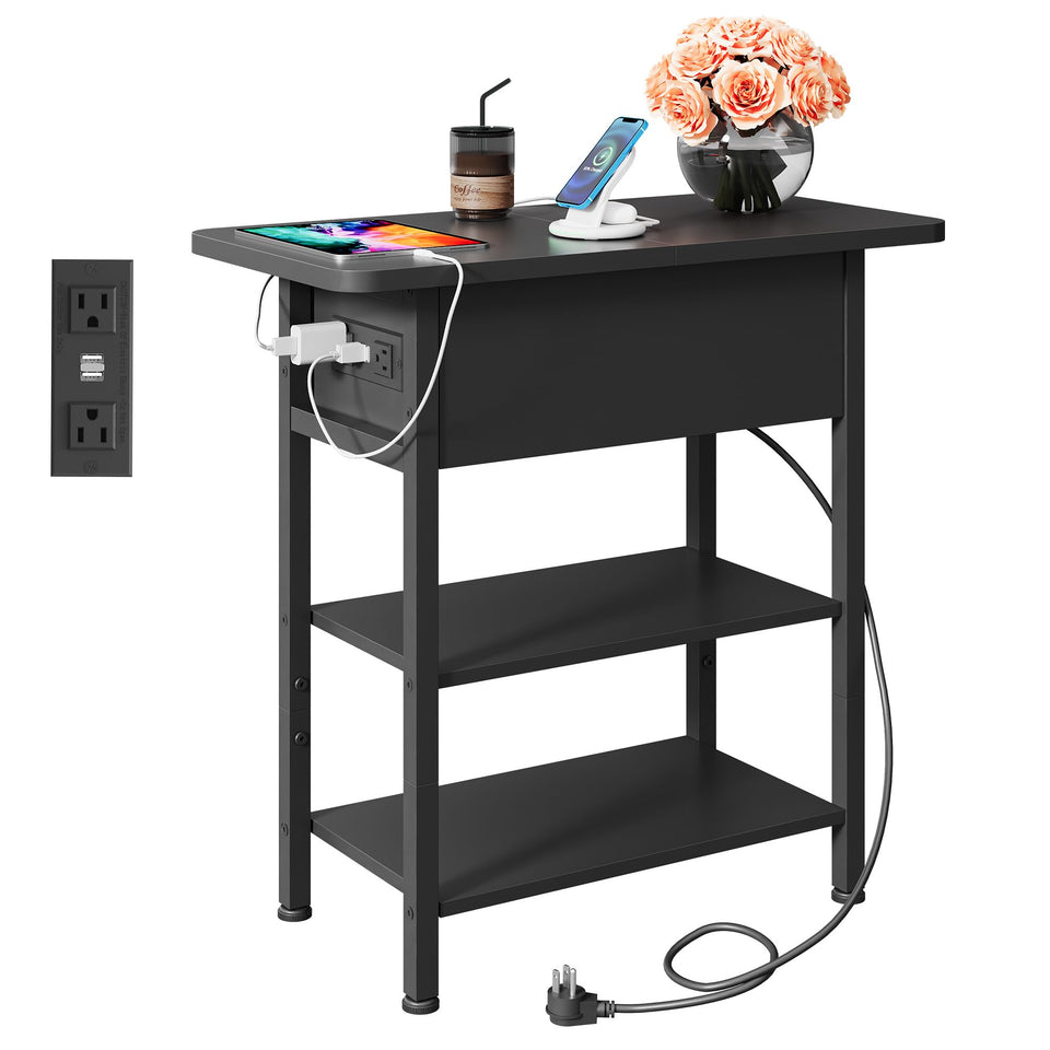 WLIVE end table with charging station and left side outlets for easy device charging.