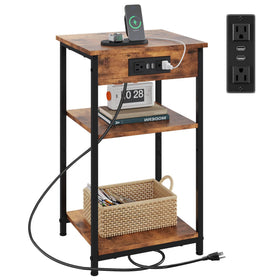 WLIVE end table charging station beside sofa in rustic brown for easy device charging