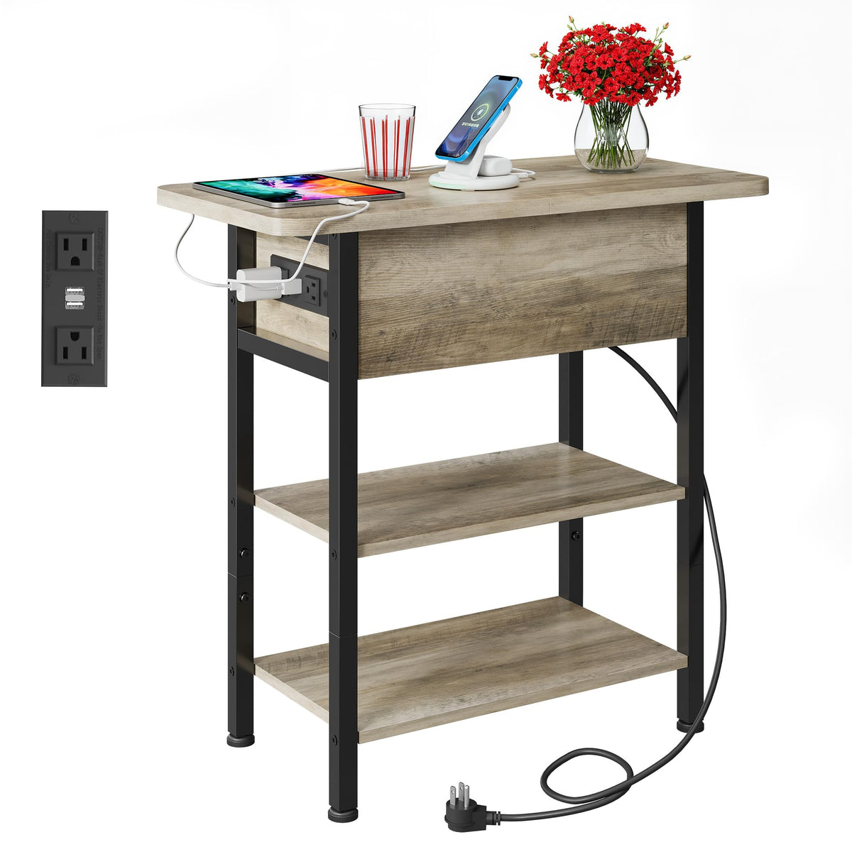 WLIVE end table with charging station showing USB ports and outlets for easy charging