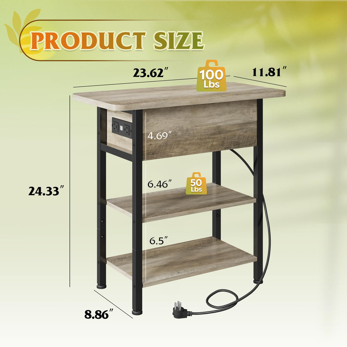 WLIVE end table two-tier storage keeps clutter off the surface