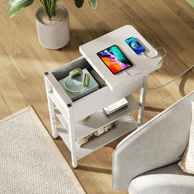 WLIVE end table flip-top drawer provides tidy bedside storage space.
