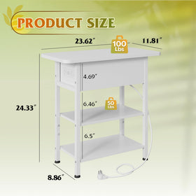 WLIVE end table two-tier shelves organize books, remotes, and magazines.