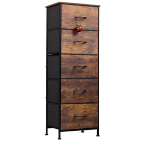 WLIVE fabric dresser 5-drawer tower with wood top keeps belongings organized.