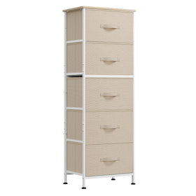 WLIVE fabric dresser with 5 drawers in cream white keeps clothing organized.