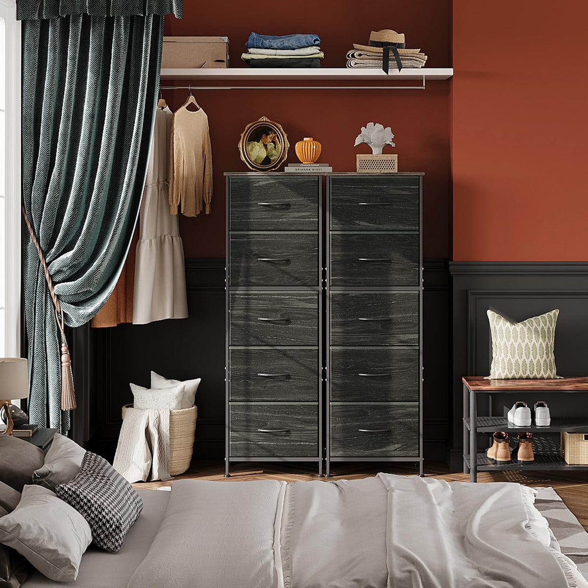WLIVE fabric dresser in closet-hallway setup demonstrates versatile placement.