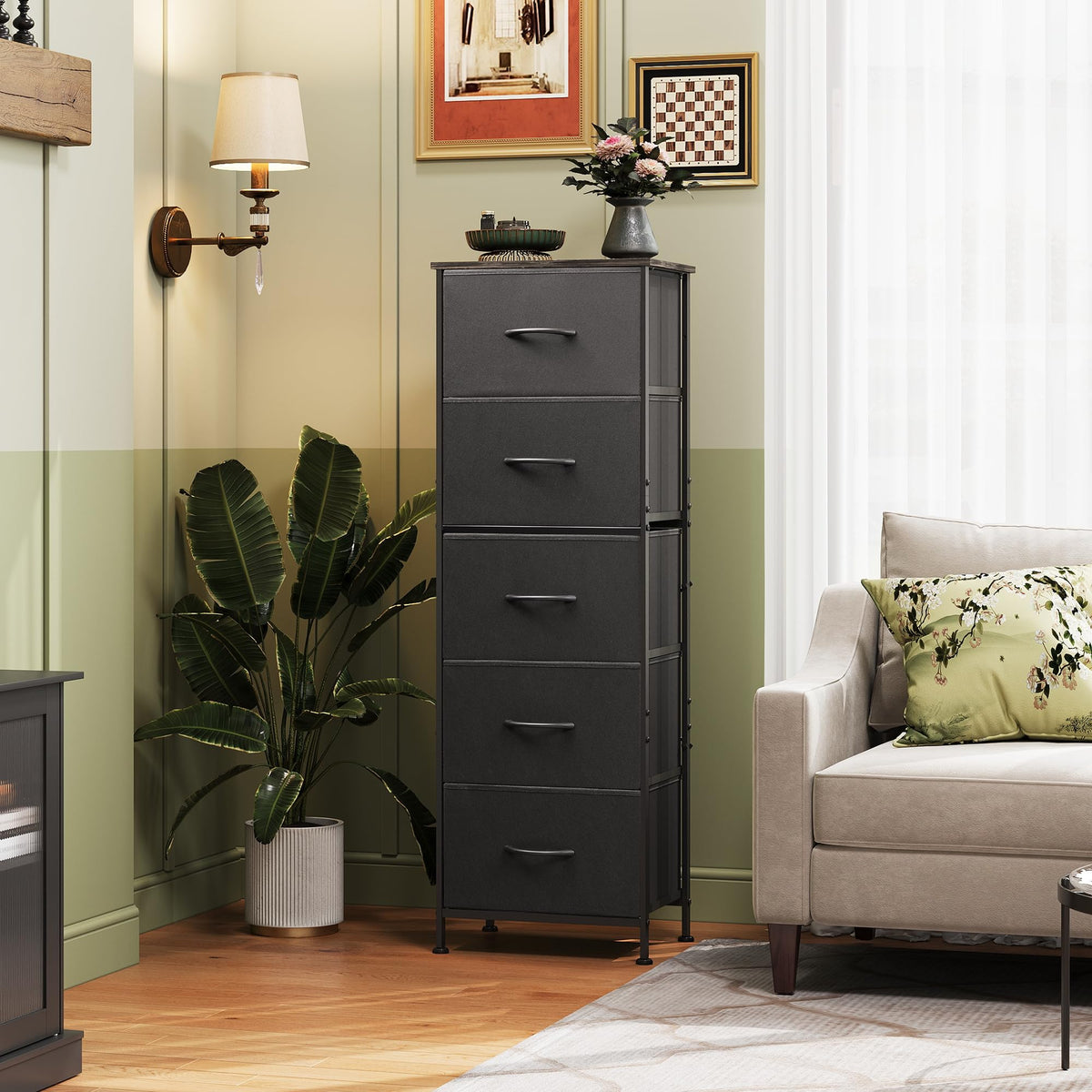 Close-up of WLIVE fabric drawer with easy-pull handles
