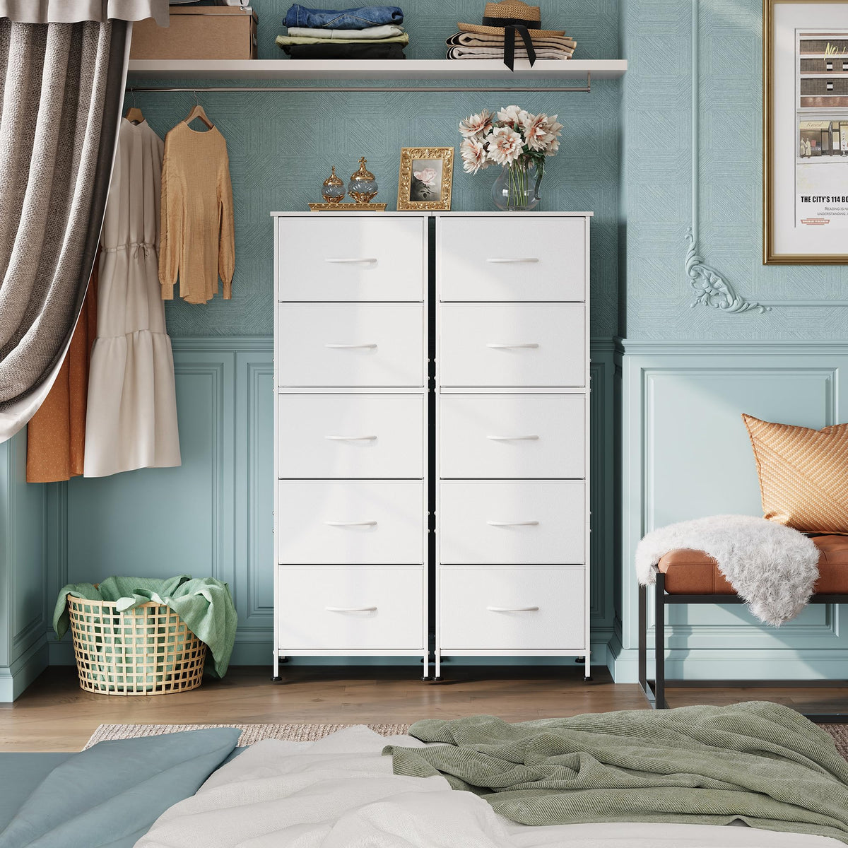 WLIVE fabric dresser fabric bins provide breathable storage for closets