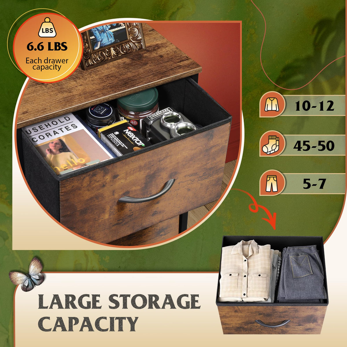 WLIVE fabric bins on dresser surface resist fading and stains for long-lasting use.