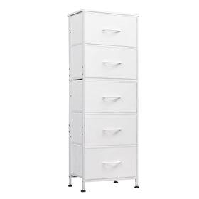 WLIVE fabric dresser with wood top serves as sturdy surface for lamps and decor