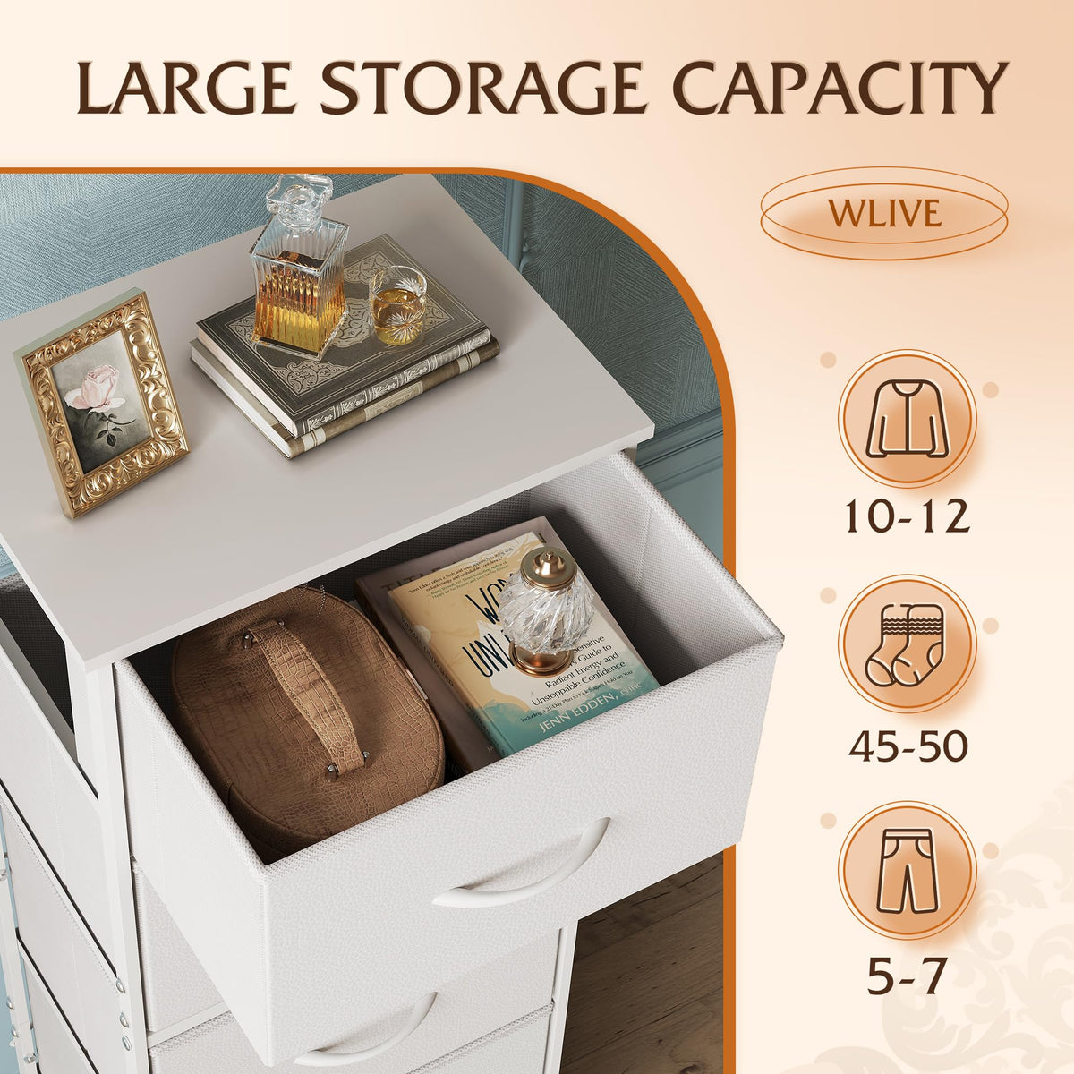 WLIVE dresser X-frame enhances stability for daily use