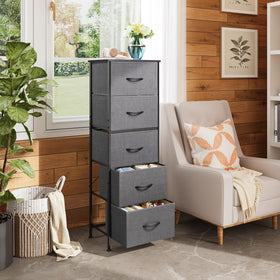 WLIVE five-drawer tall dresser with fabric bins for closet organization.