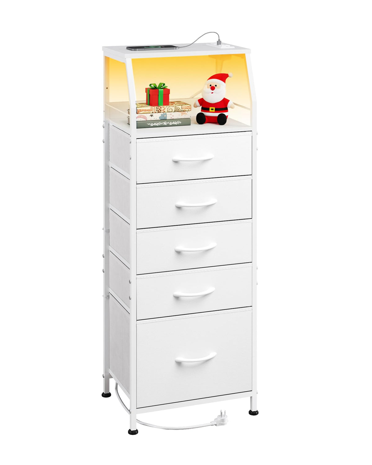WLIVE LED nightstand front view with compact storage for the bedroom.