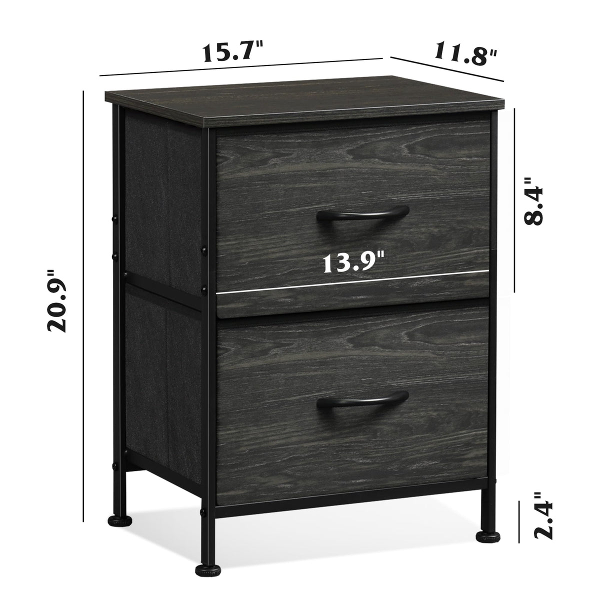 WLIVE Night Stand adjustable feet keep it level on uneven floors.