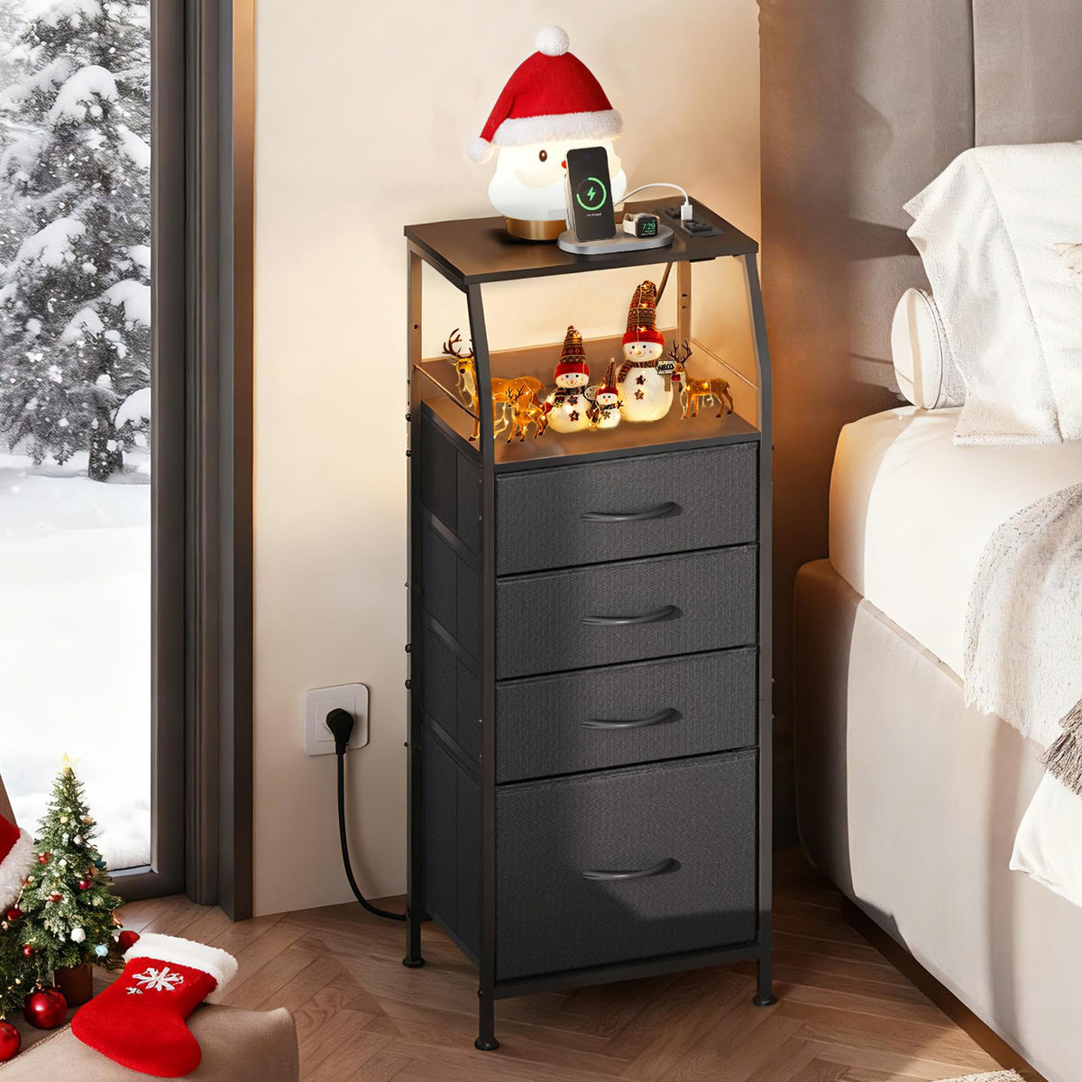 WLIVE night-stand charger-area offers USB and AC outlets for easy charging.