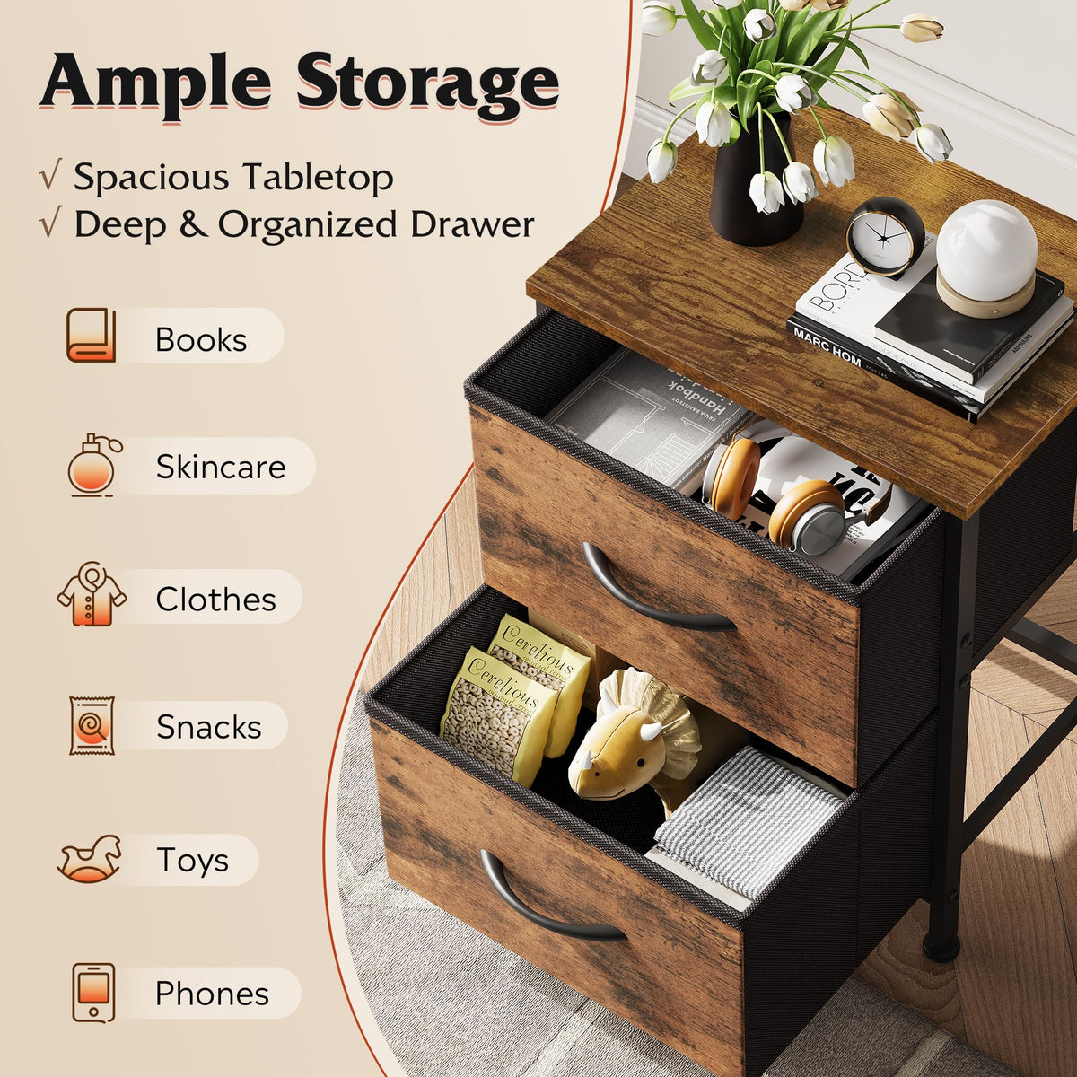 WLIVE night stand metal-frame provides sturdy daily support and stability.