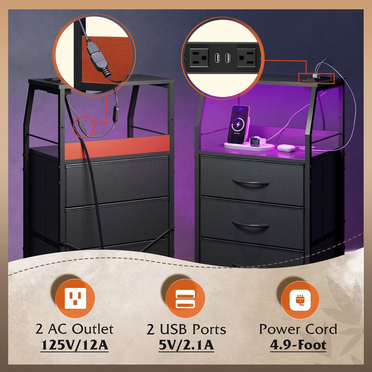 WLIVE night-stand-sturdy-frame delivers stable bedside support.
