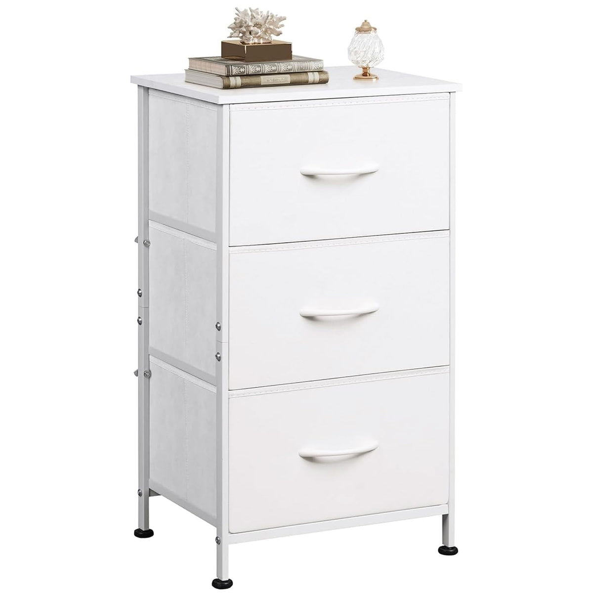 WLIVE nightstand with 3 drawers and wood top for organized bedroom storage.