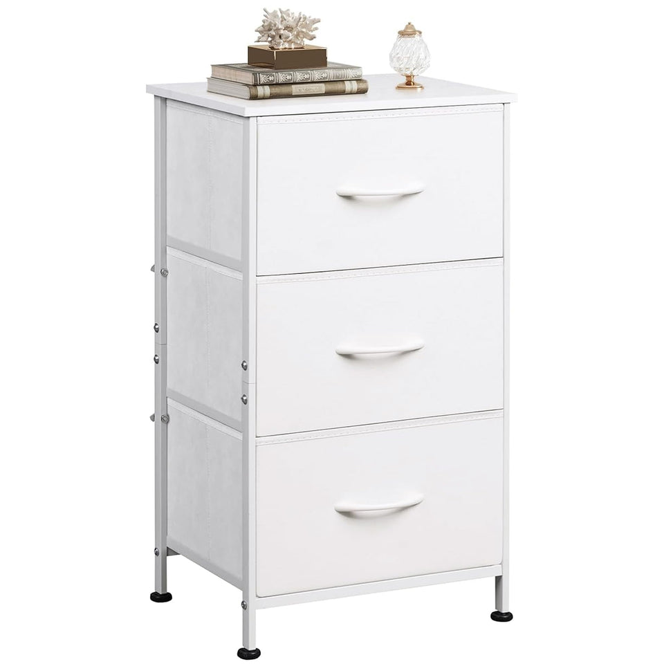 WLIVE nightstand with 3 drawers and wood top for organized bedroom storage.