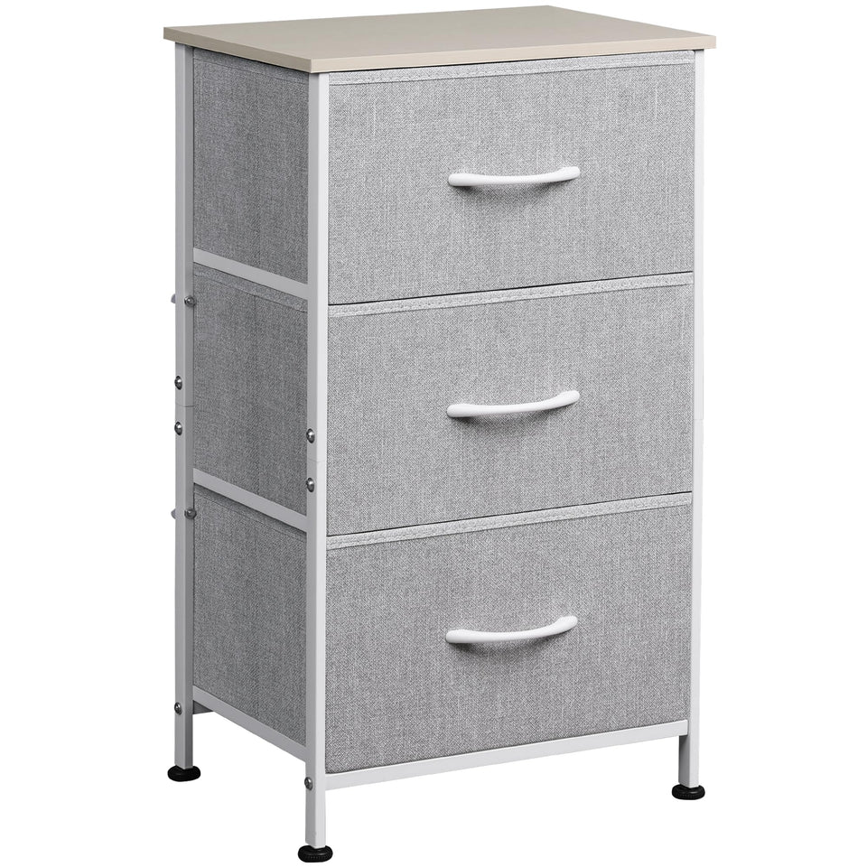 WLIVE nightstand with 3 drawers and wood top for organized bedroom storage and display.