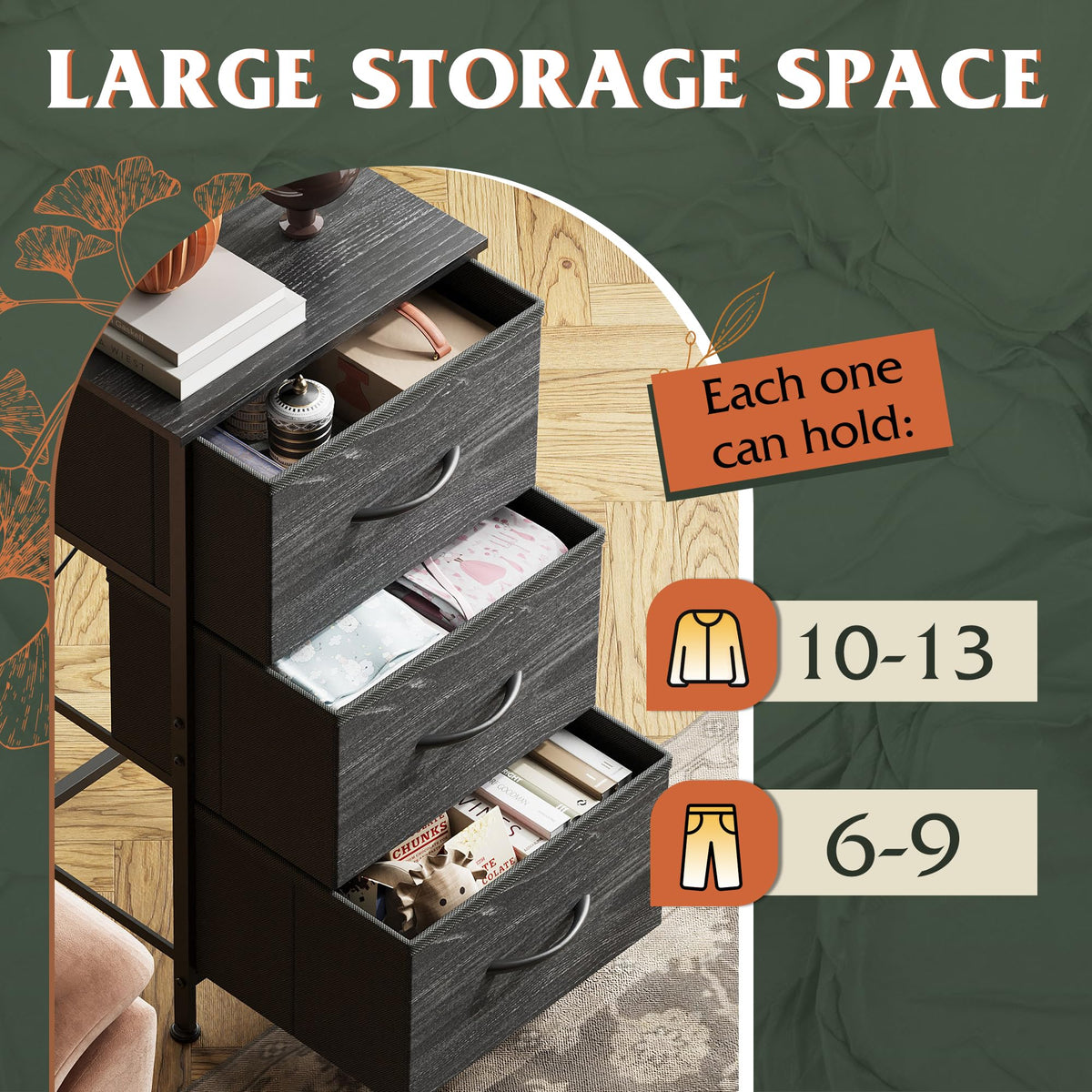 Adjustable feet on WLIVE nightstand protect floors and stabilize the unit.
